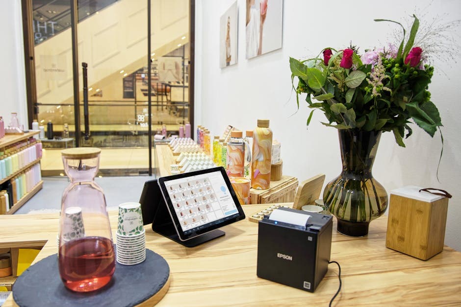 Tablet checkout running on a cafe counter