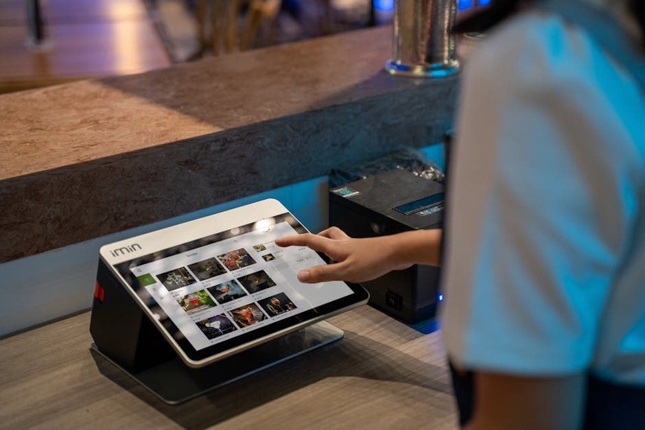 Tablet POS system on a modern restaurant counter
