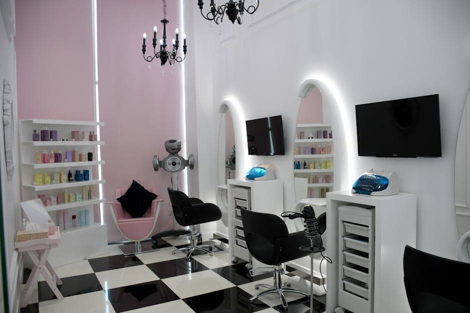 Modern beauty salon interior with treatment area