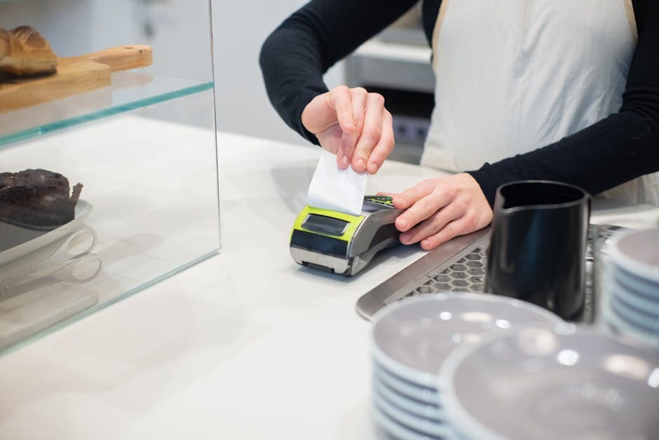 French bistro counter with a receipt printer