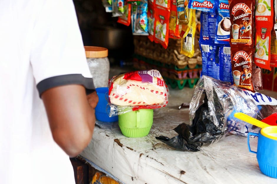 South African spaza shop counter with goods for sale